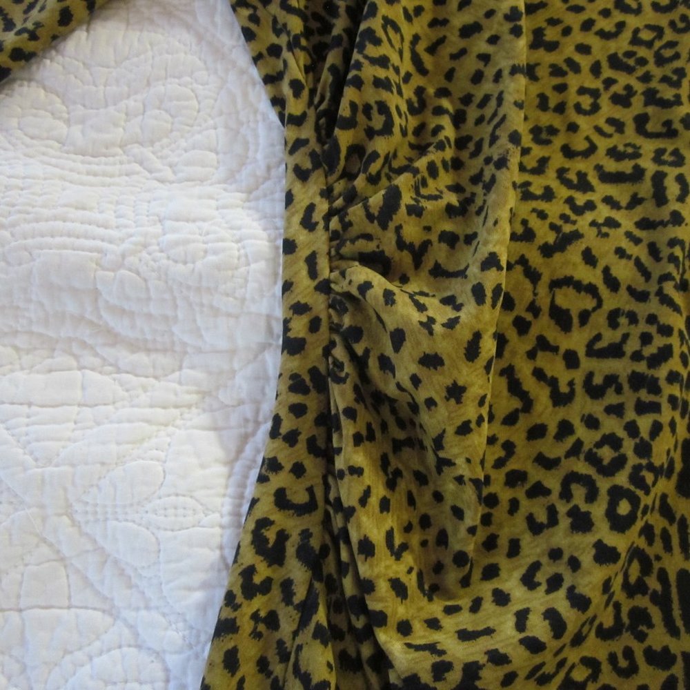 J. Mclaughlin Xs Sage Leopard Print Ruched Sheath - image 5